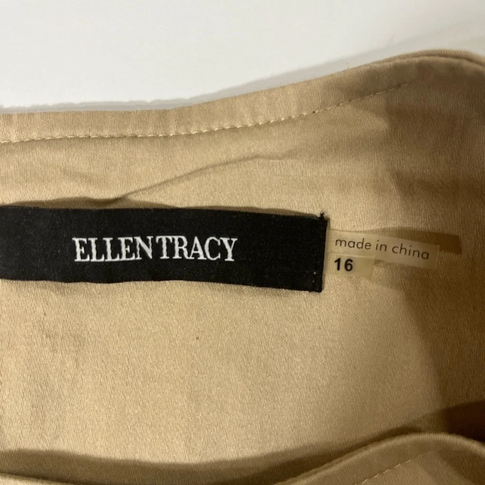 Ellen Tracy Khaki Pencil Belted Sleeveless Work Dress Women’s Size 16 - Picture 14 of 16